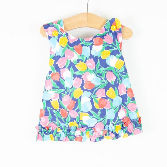 Vintage Collections for Children 90s Cross Back Top Tulip Print Blue Girls 12m - Picture 1 of 7